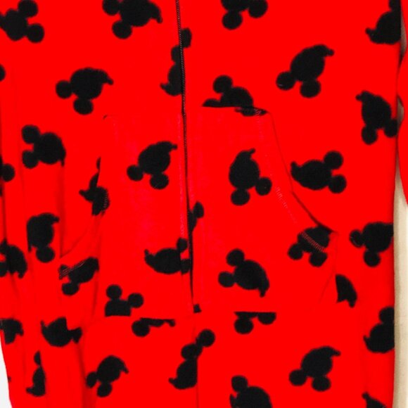Disney feet pajamas red black mickey ears long sleeve zipper front size 10 READ - Picture 4 of 9